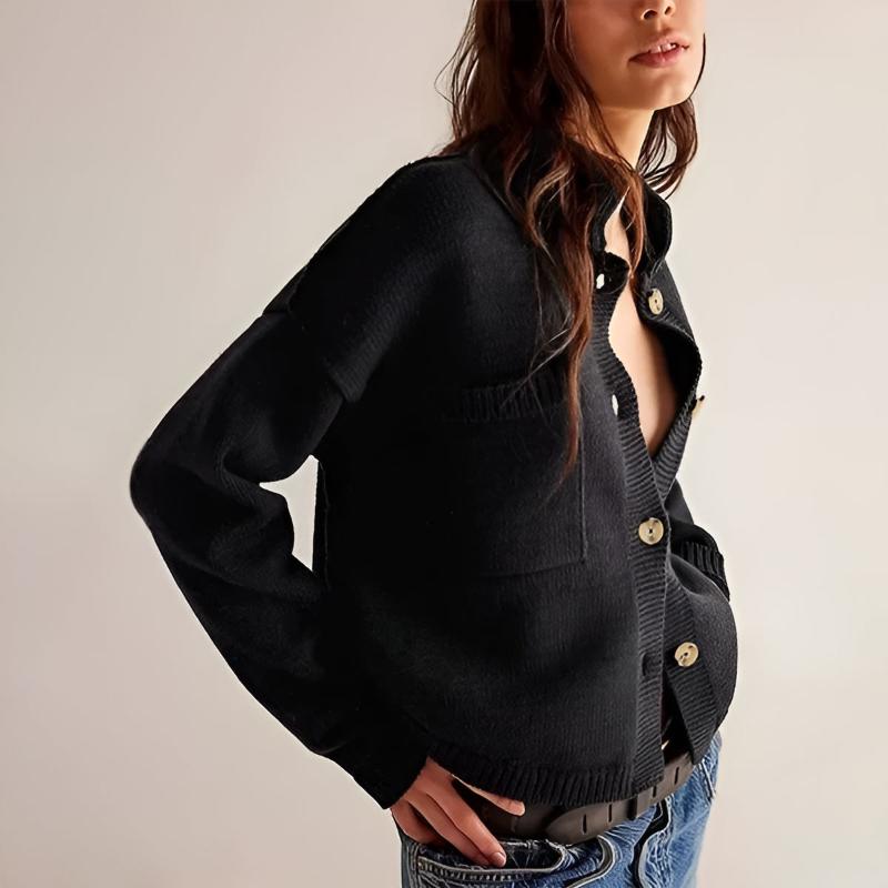 Clarette Women’s Chunky Knit Cardigan – Stretch Cotton-Blend with Walnut Buttons