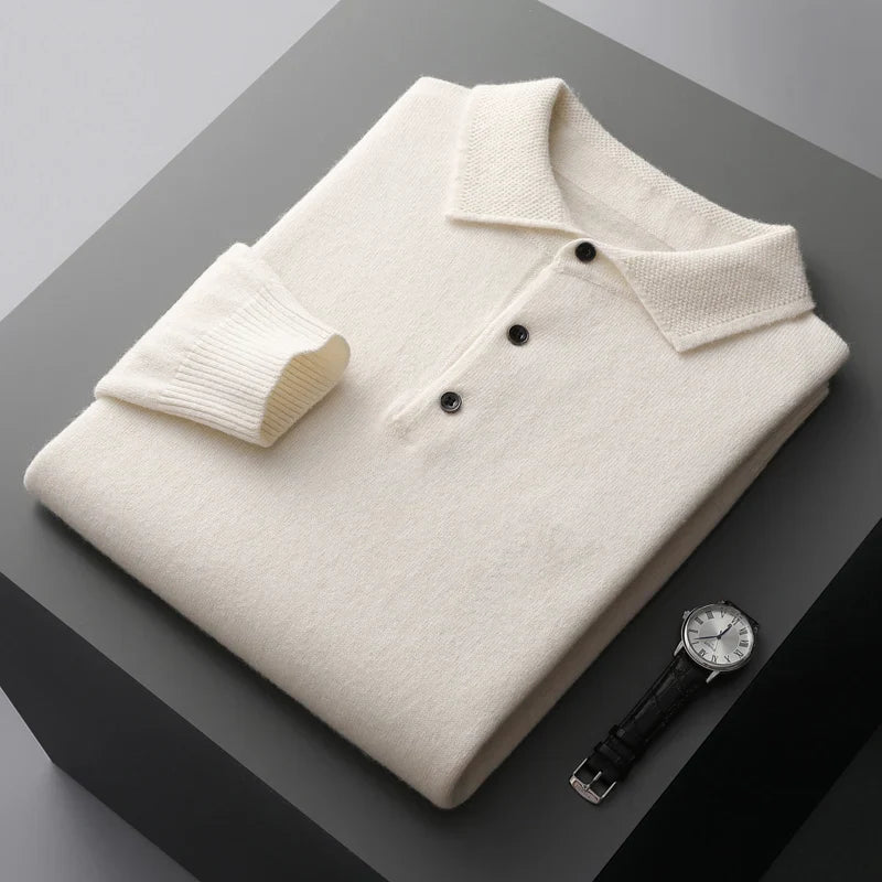 Alessio Men’s Polo Sweater – Merino Wool Knit Long-Sleeve Sweater