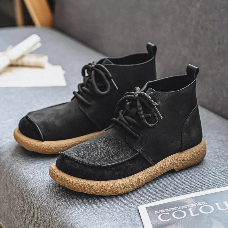 Larry Men’s Leather Boots –  Lace-Up Rugged Rope Laces & Vintage Finish