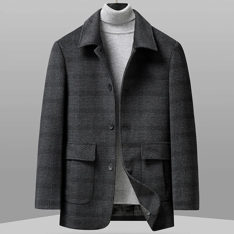 Dawson Men’s Wool Coat – Tailored Plaid Overcoat with Structured Shoulders