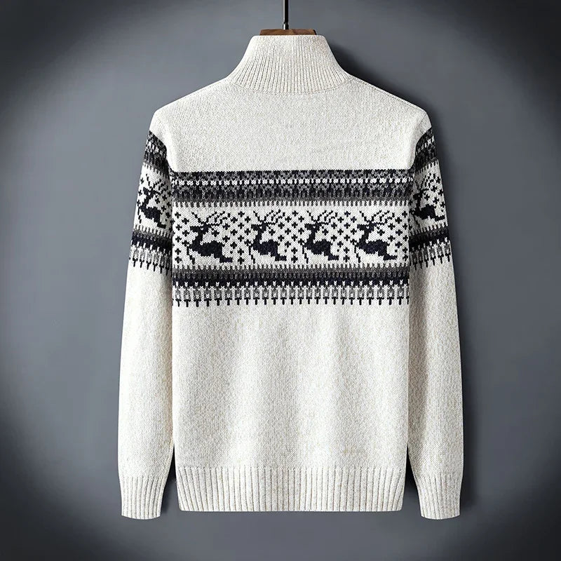 Dilan Men’s Christmas Sweater – Wool Knit Quarter-Zip Jumper