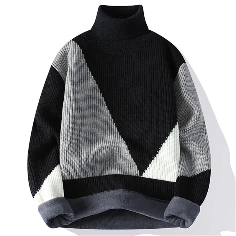 Leonardo Men’s Turtleneck Sweater – Fleece-Lined Wool Knit Pullover
