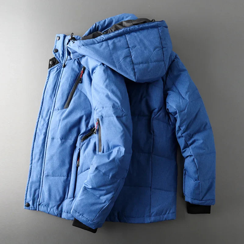 Alistair Men’s Down Puffer Jacket – White Duck Down Winter Coat with Detachable Hood