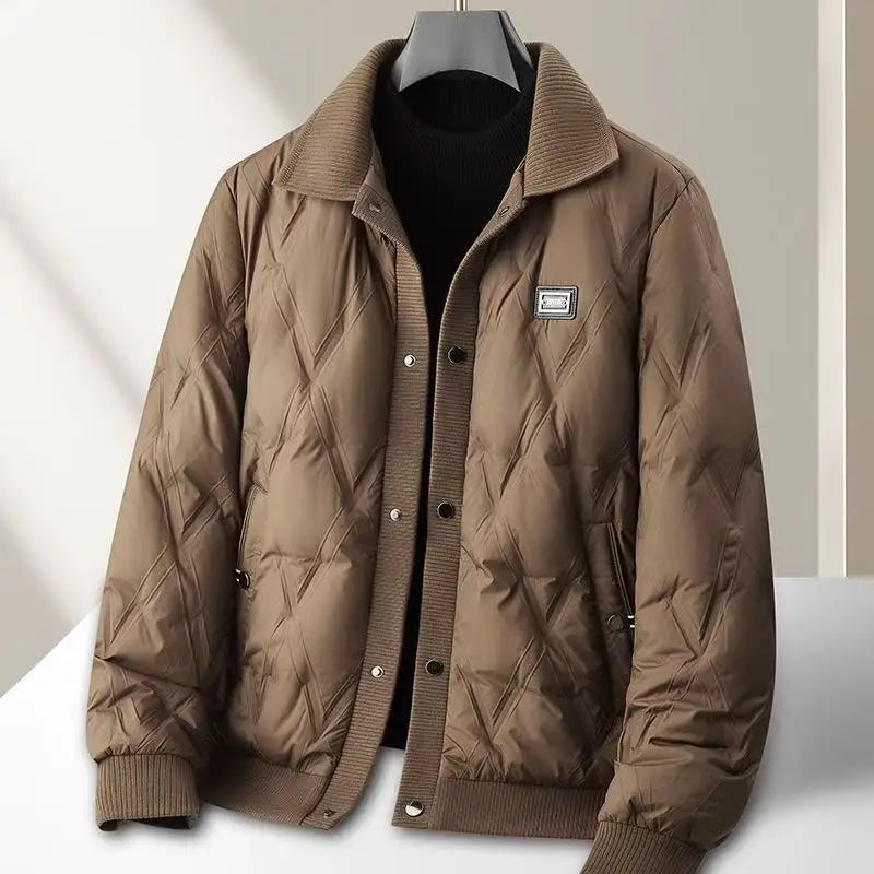 Lindon Men’s Quilted Duck Down Jacket – Lightweight Diamond Insulated Bomber