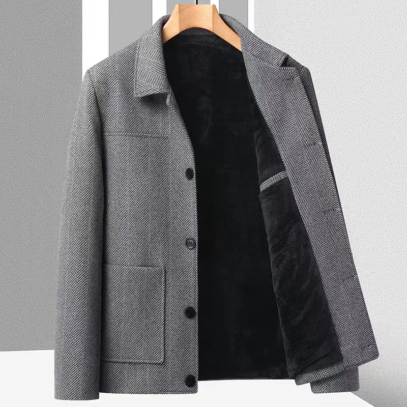 Zurich Men’s Herringbone Short Coat – Wool Blend Tailored Jacket