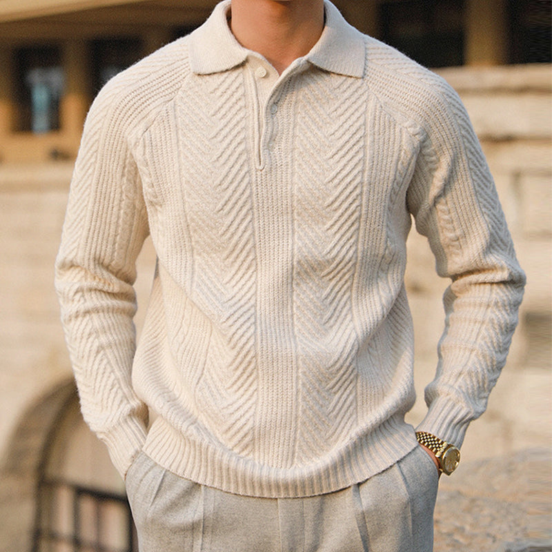 Cortona Men’s Polo Sweater – Textured Cable-Knit Sweater