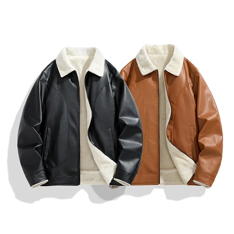 Roldan Men’s Bomber Jacket – Faux Leather with Fleece Lining