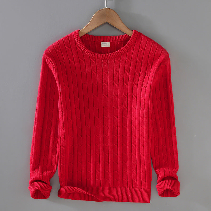 Leon Men’s Cable Knit Sweater – Mercerised Cotton with Classic Crewneck