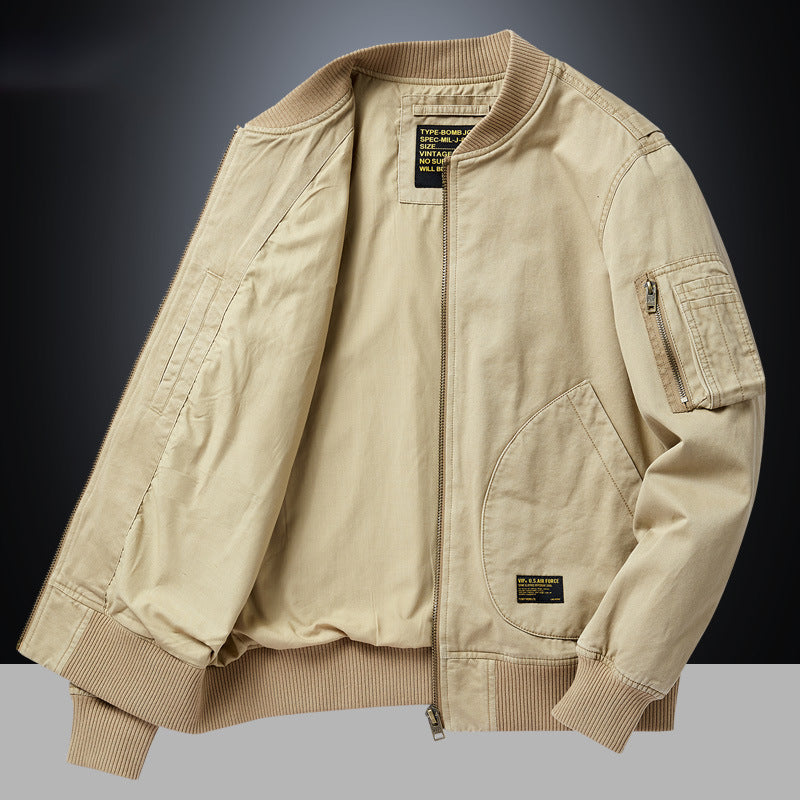 Ethan Men's Bomber Jacket – Ribbed Zip-Up Jacket with Utility Pocket
