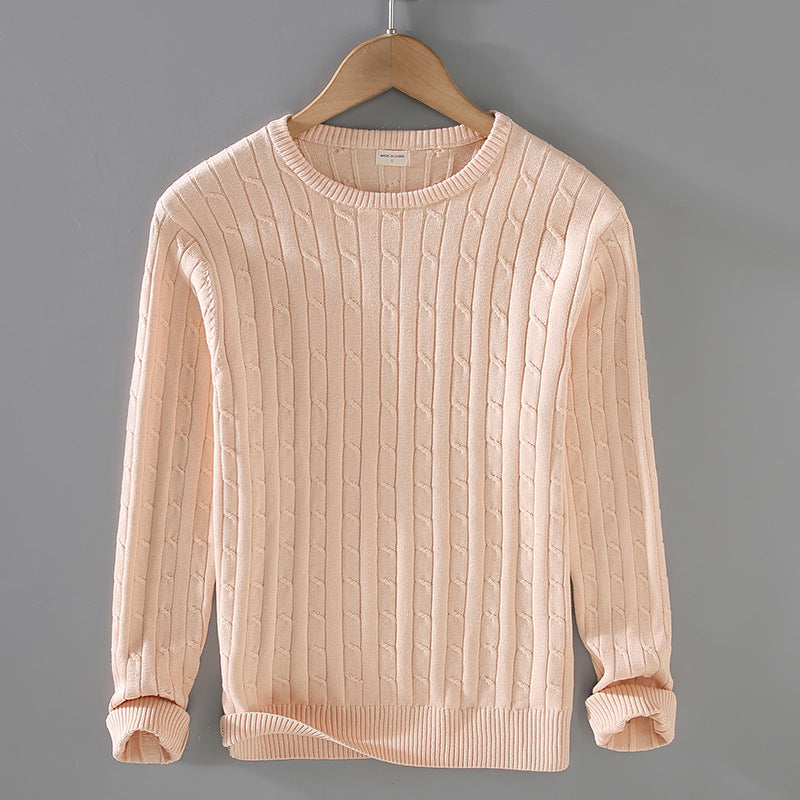 Leon Men’s Cable Knit Sweater – Mercerised Cotton with Classic Crewneck