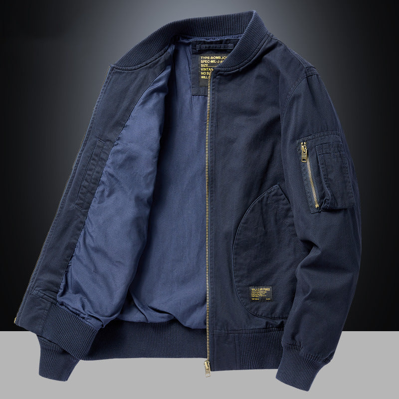 Ethan Men's Bomber Jacket – Ribbed Zip-Up Jacket with Utility Pocket