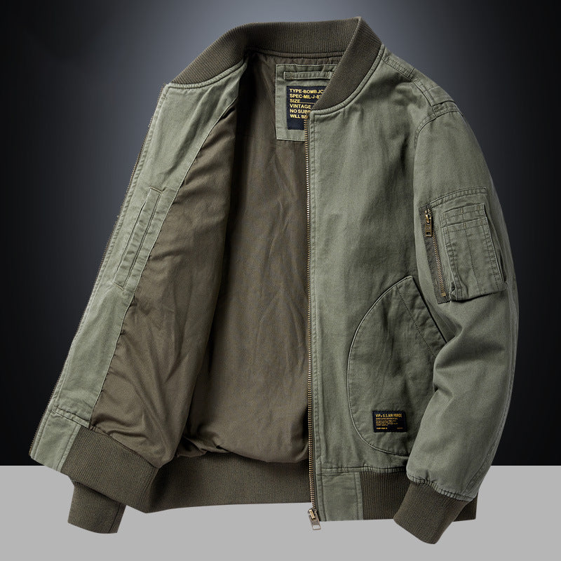 Ethan Men's Bomber Jacket – Ribbed Zip-Up Jacket with Utility Pocket