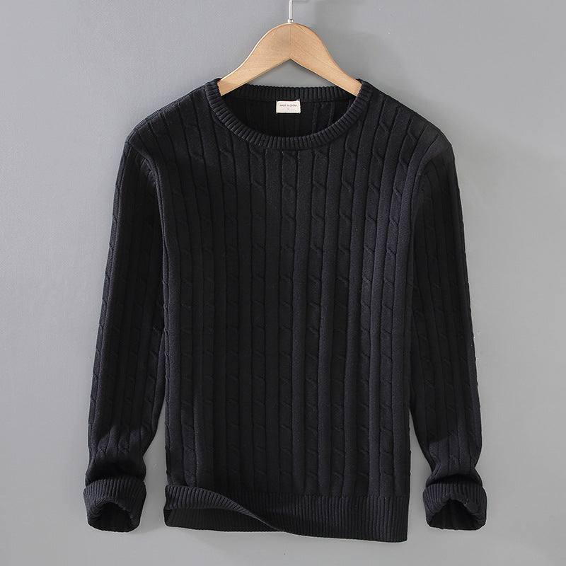 Leon Men’s Cable Knit Sweater – Mercerised Cotton with Classic Crewneck