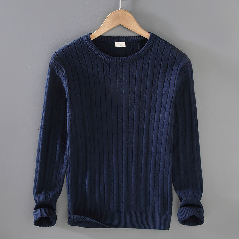 Leon Men’s Cable Knit Sweater – Mercerised Cotton with Classic Crewneck