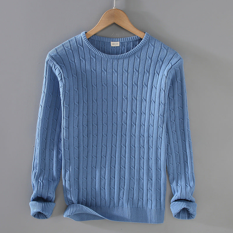Leon Men’s Cable Knit Sweater – Mercerised Cotton with Classic Crewneck