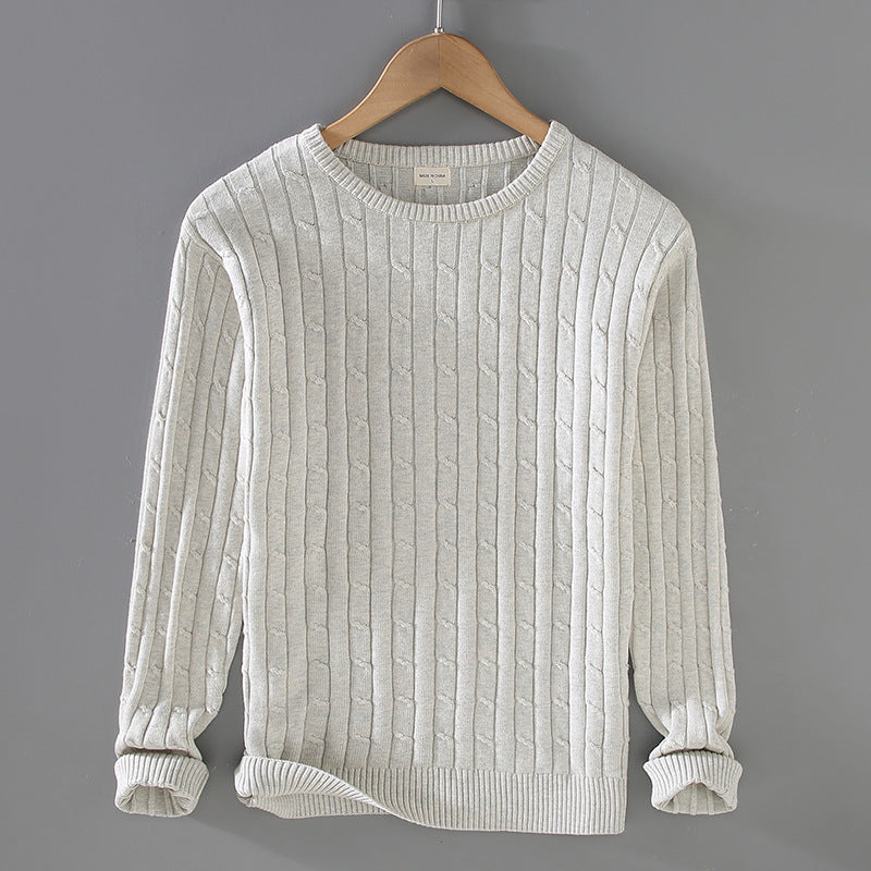 Leon Men’s Cable Knit Sweater – Mercerised Cotton with Classic Crewneck