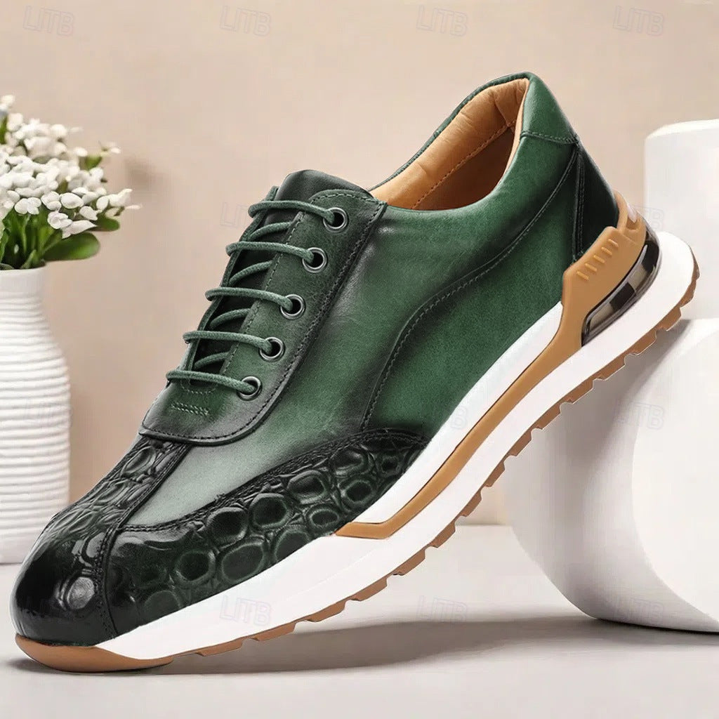 Louis Croc Embossed Leather Trainers – Genuine Cowhide Casual Shoes