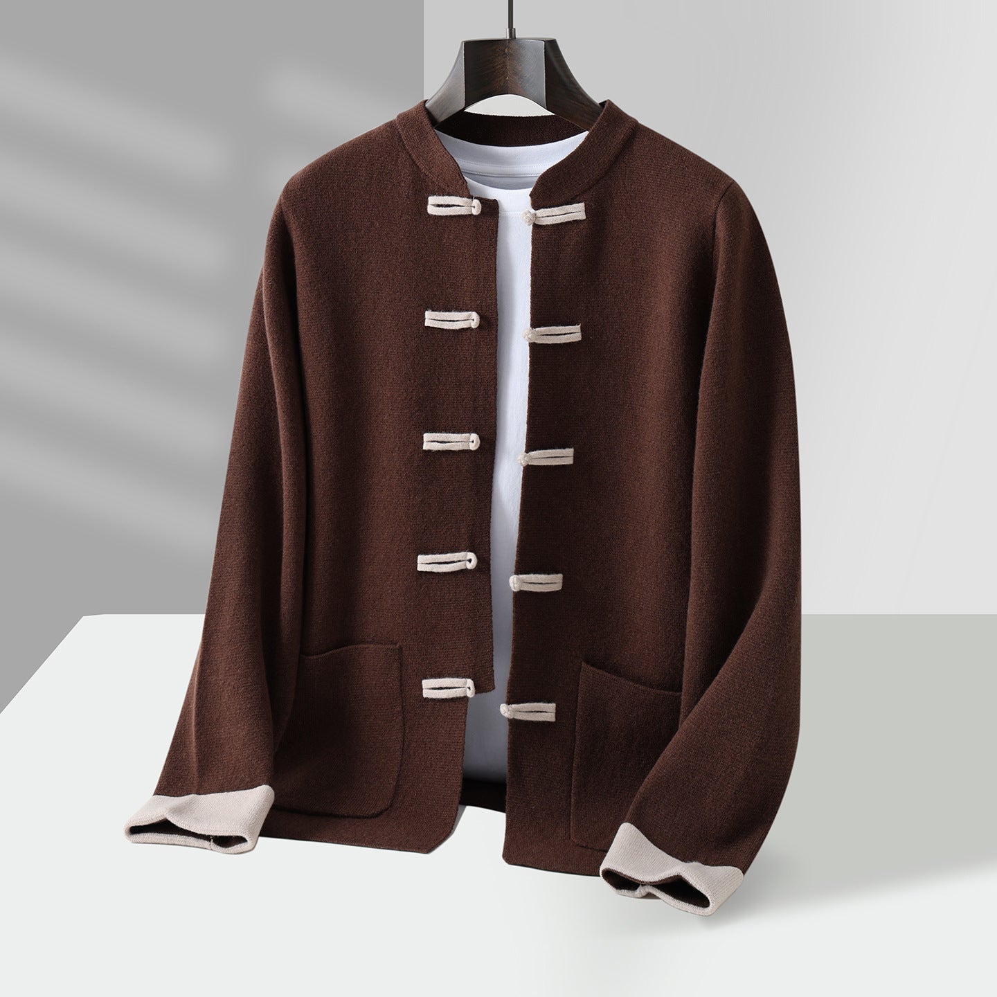 Soren Mandarin Knit Cardigan – Traditional Toggle Front Layer