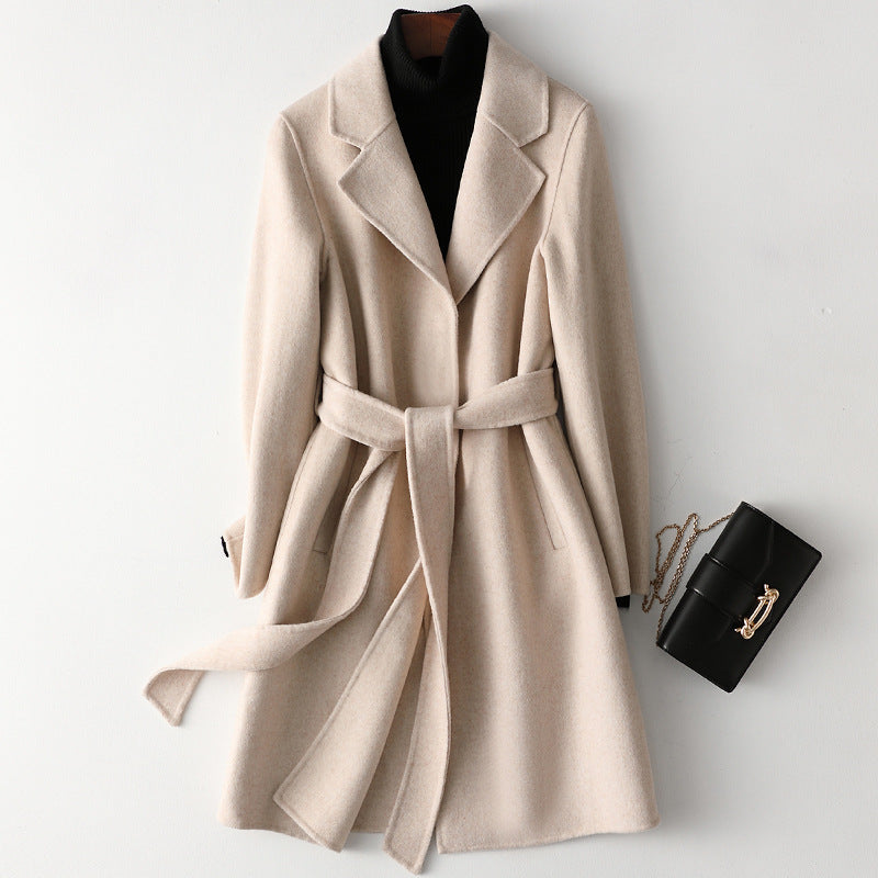 Alina Women’s Wool Blend Belted Coat – Structured Fit with Smooth Inner Lining