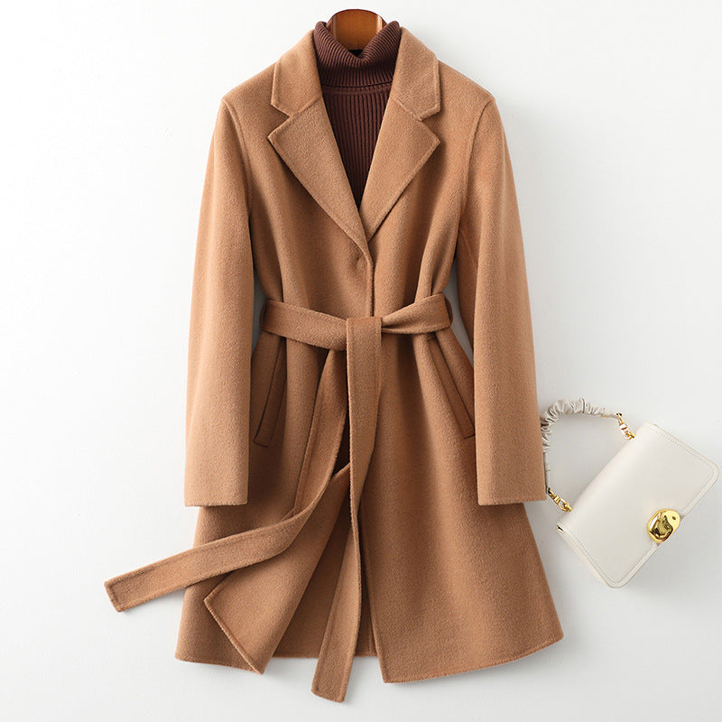 Alina Women’s Wool Blend Belted Coat – Structured Fit with Smooth Inner Lining