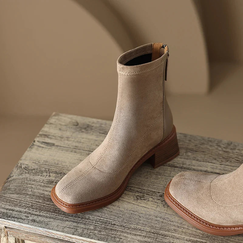 Fiona Women’s Suede Ankle Boots – with Block Heel