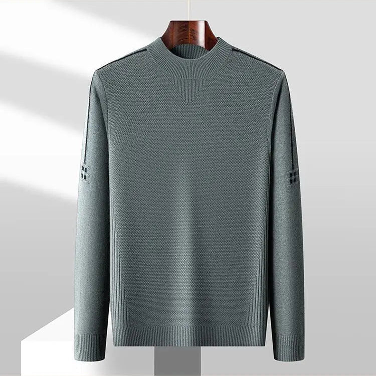 Nevan Men’s Sweater – Soft Textured Jacquard Knit Mock-Neck Jumper