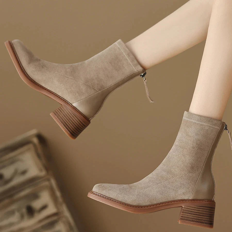 Fiona Women’s Suede Ankle Boots – with Block Heel