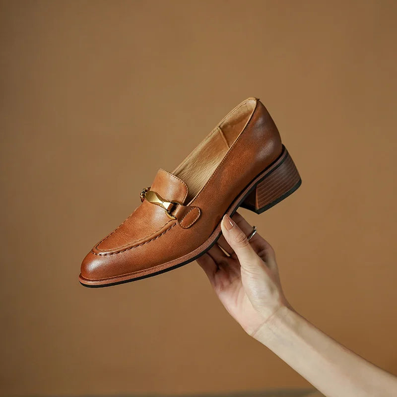 Camilla Women's Heeled Leather Loafers – Gold Horsebit Detail