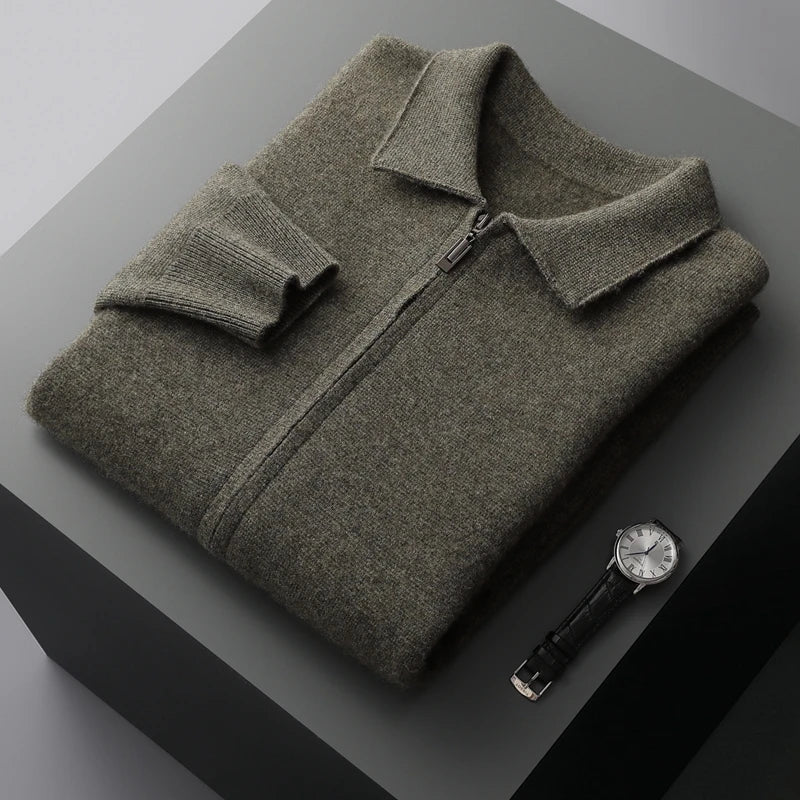 Rodel Men’s Cashmere Cardigan – Zip Front Sweater with Structured Collar