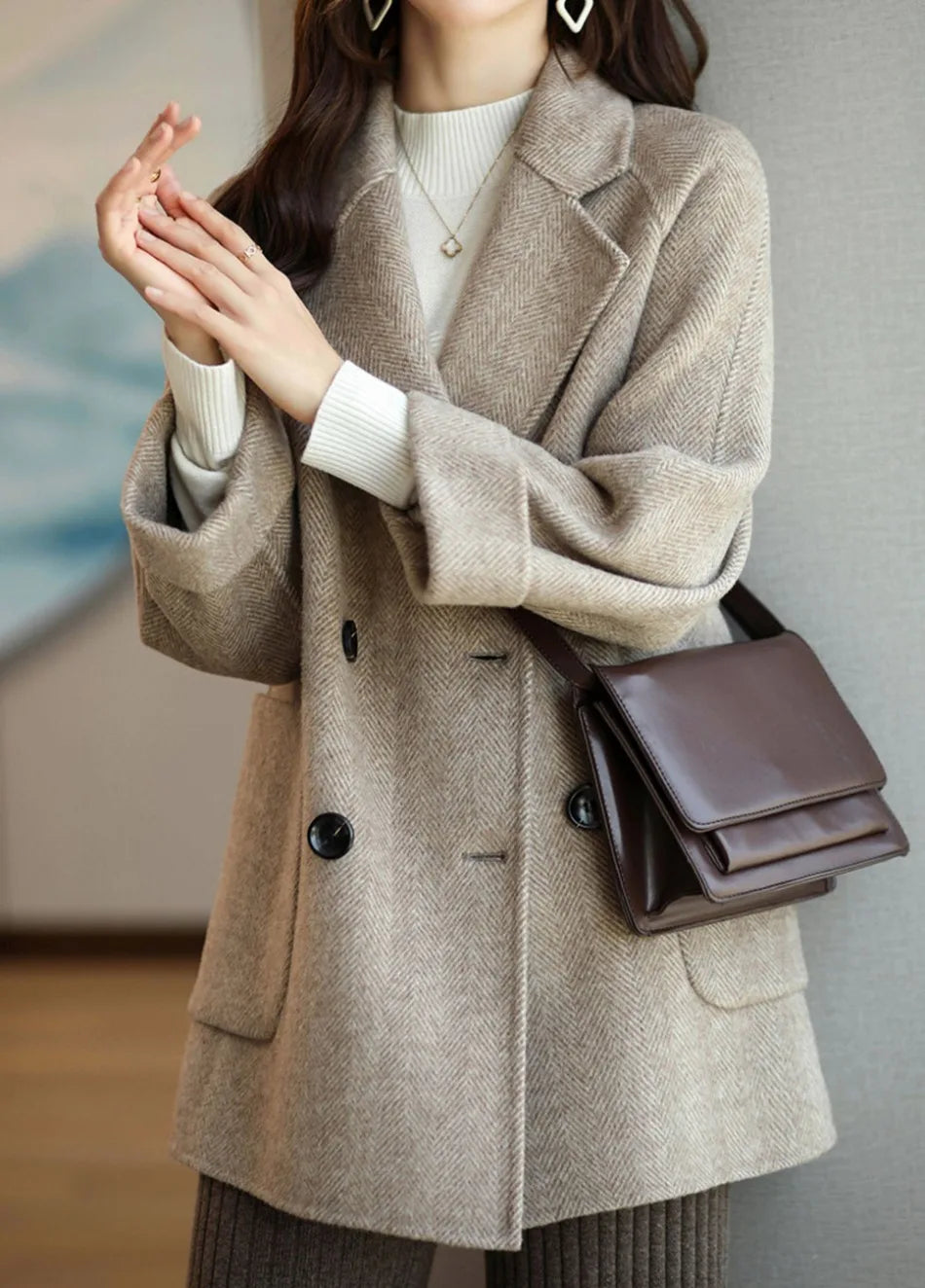 Elara Women’s Trench Coat – Double-Breasted Wool Blend Coat