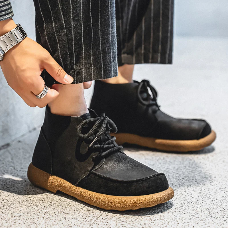 Larry Men’s Leather Boots –  Lace-Up Rugged Rope Laces & Vintage Finish