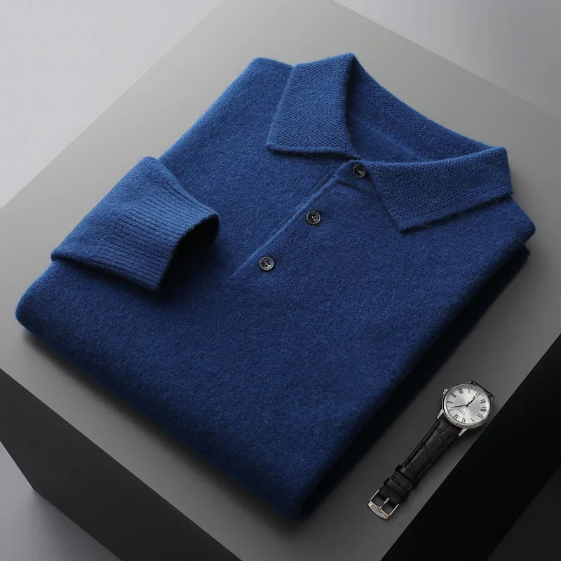 Alessio Men’s Polo Sweater – Merino Wool Knit Long-Sleeve Sweater