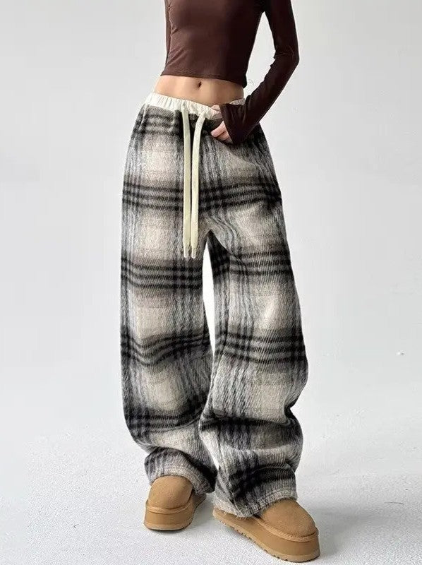 Kylie Women’s Joggers – Brushed Plaid Knit with Loose Full-Length Fit
