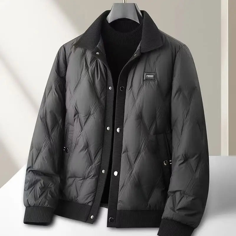 Lindon Men’s Quilted Duck Down Jacket – Lightweight Diamond Insulated Bomber