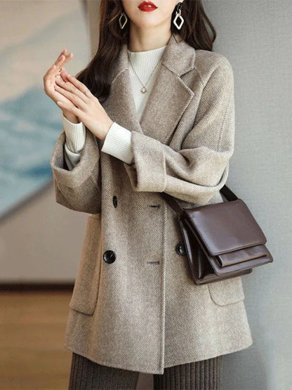Elara Women’s Trench Coat – Double-Breasted Wool Blend with Tailored Fit