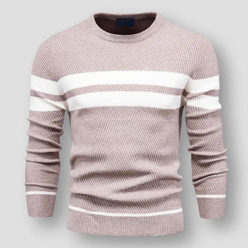 Lucio Men’s Cotton Blend Knit Sweater – Striped Pullover for Fall/Winter