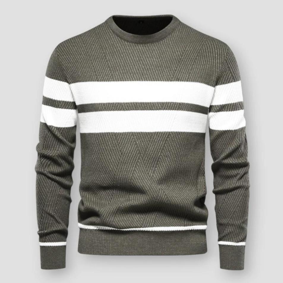 Lucio Men’s Cotton Blend Knit Sweater – Striped Pullover for Fall/Winter