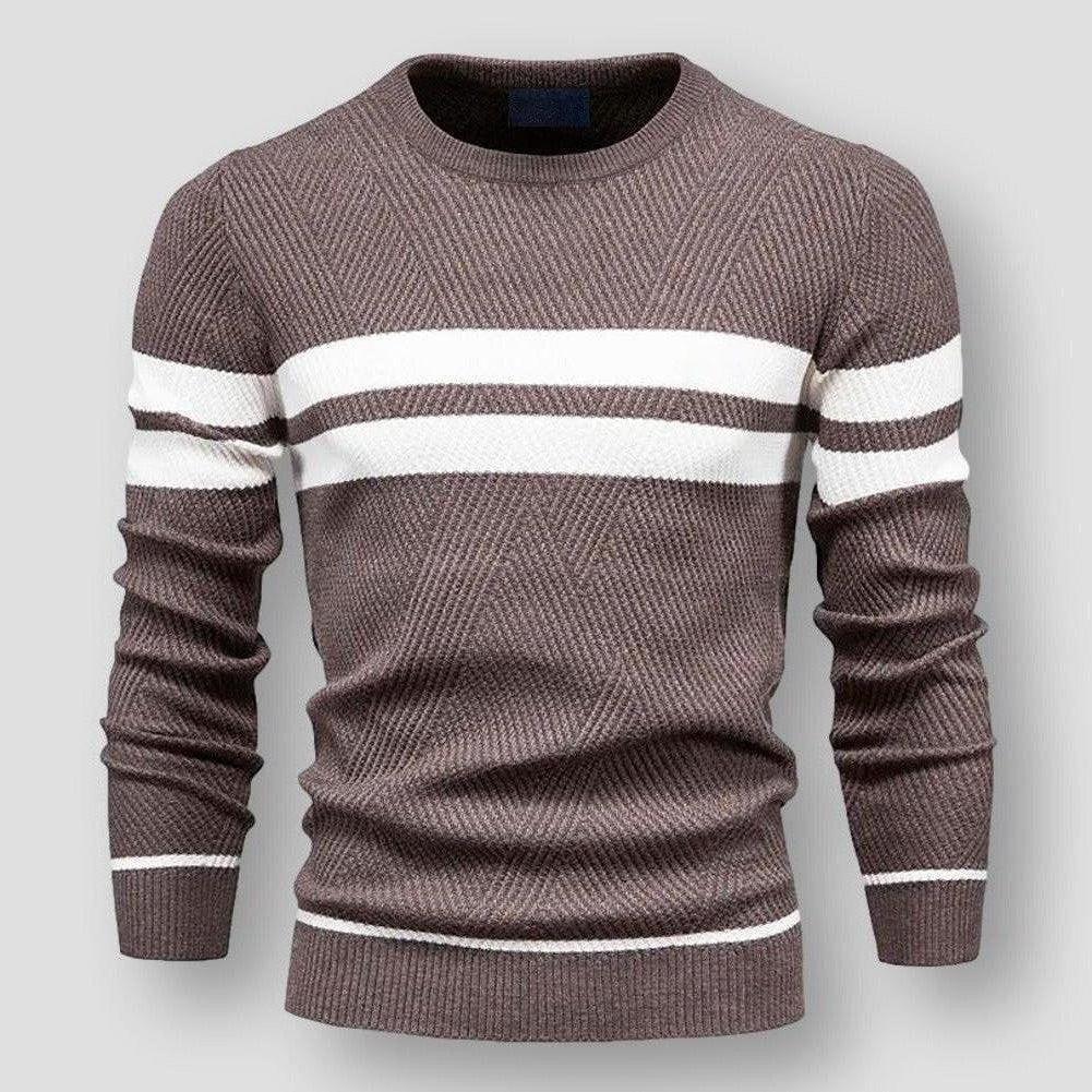 Lucio Men’s Cotton Blend Knit Sweater – Striped Pullover for Fall/Winter