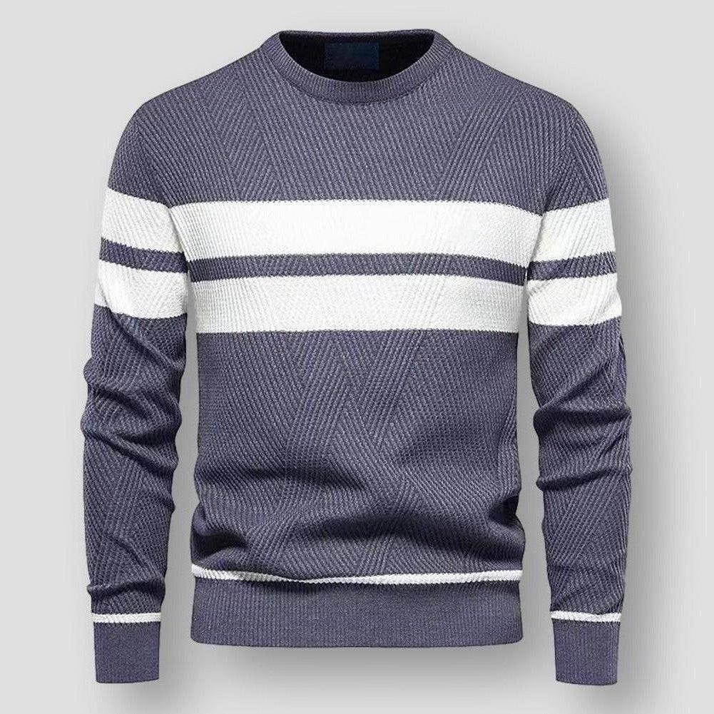 Lucio Men’s Cotton Blend Knit Sweater – Striped Pullover for Fall/Winter