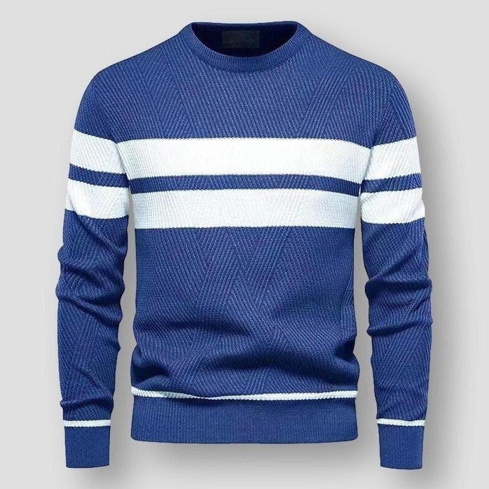 Lucio Men’s Cotton Blend Knit Sweater – Striped Pullover for Fall/Winter