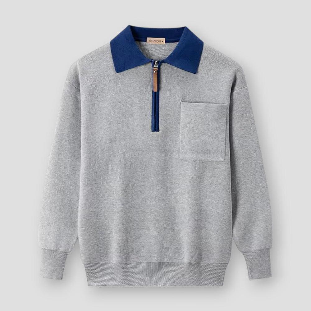 Ariel Men’s Quarter Zip Sweater – Knit Polo Pullover with Chest Pocket