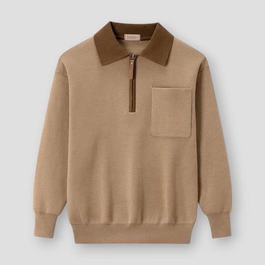 Ariel Men’s Quarter Zip Sweater – Knit Polo Pullover with Chest Pocket
