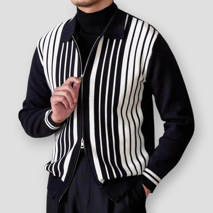 Mateo Men’s Cardigan – Cotton Blend Knit with Vertical Stripe Design