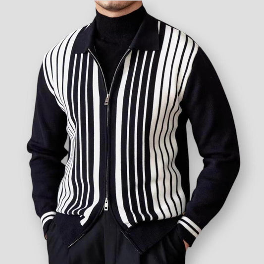 Mateo Men’s Cardigan – Cotton Blend Knit with Vertical Stripe Design