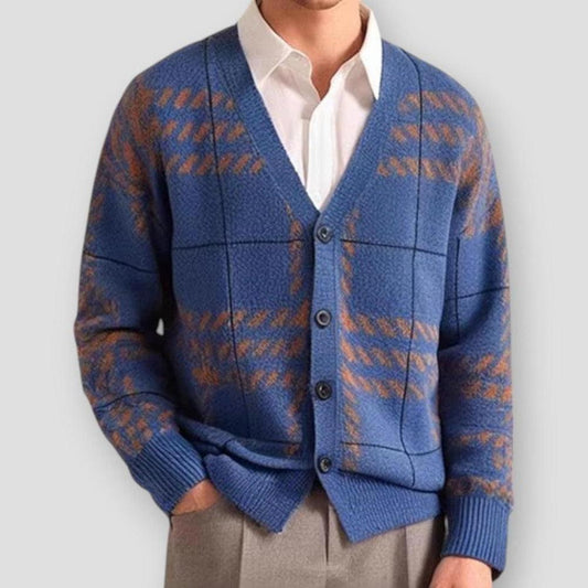Emmett Men’s Cardigan – Cotton Knit with Vintage Stripe Pattern