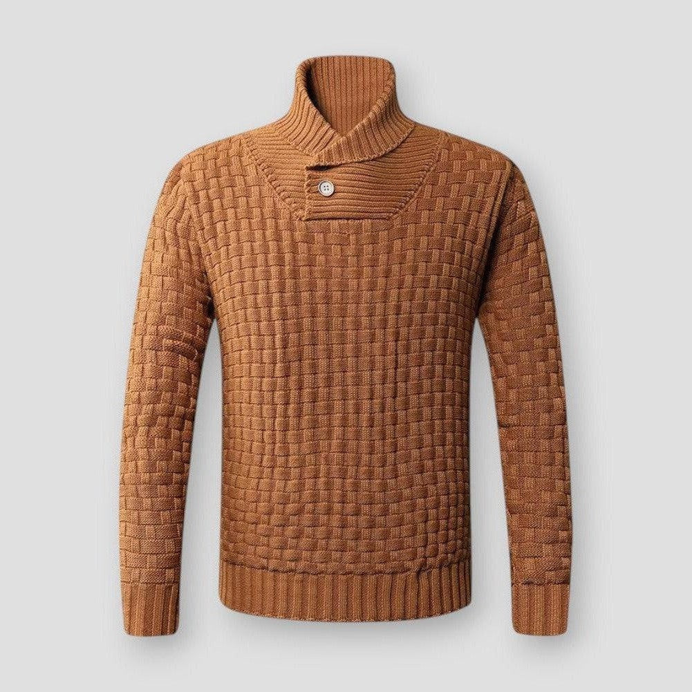 Elias Men’s Sweater – Fitted Textured Knit with Semi Turtleneck Collar