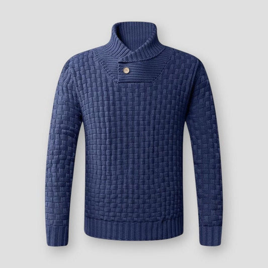 Elias Men’s Sweater – Fitted Textured Knit with Semi Turtleneck Collar