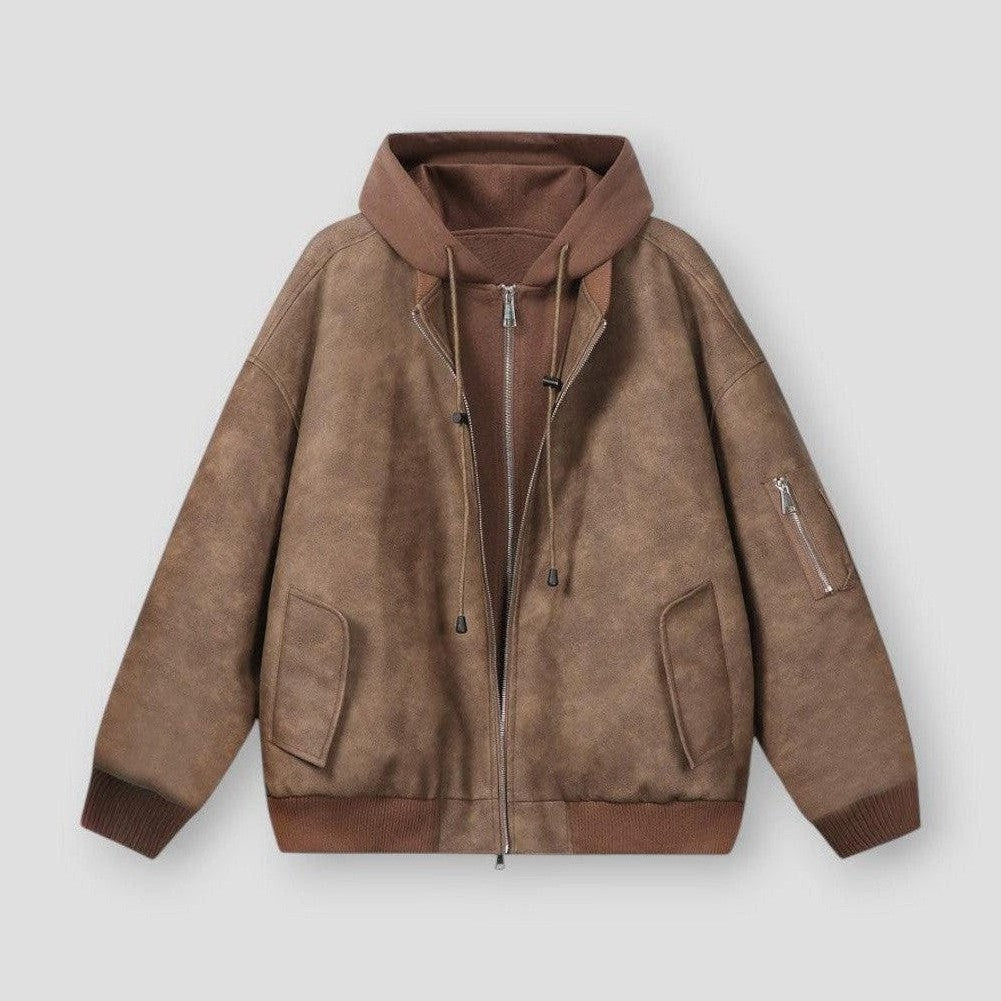 Liam Double Layer Men’s Jackets – Faux Leather Outer with Hooded Inner Layer