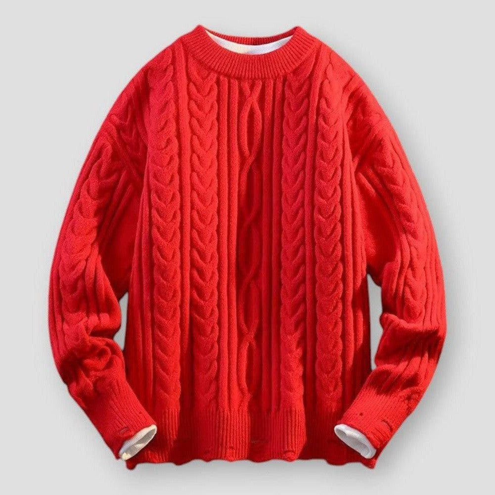 Randy Men’s Cable Knit Sweater – Relaxed Fit Crew Neck Jumper