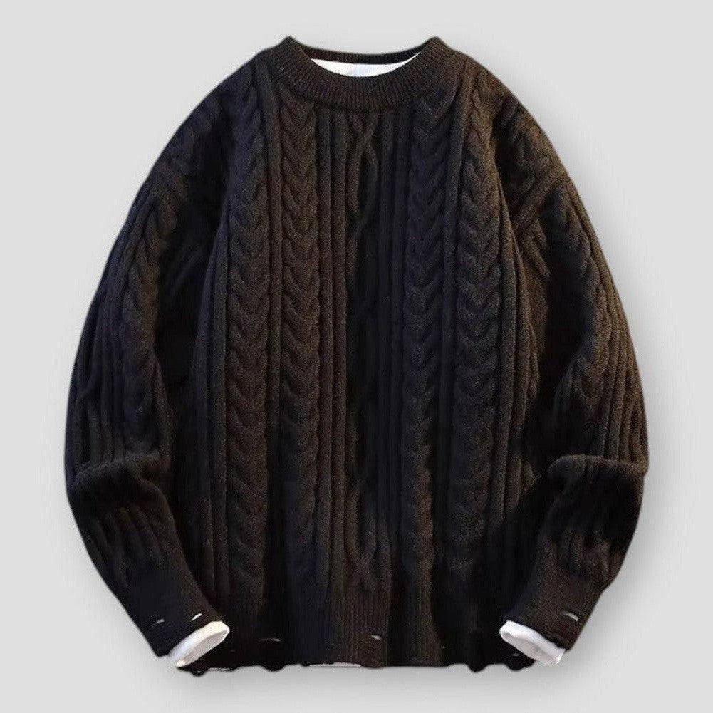 Randy Men’s Cable Knit Sweater – Relaxed Fit Crew Neck Jumper